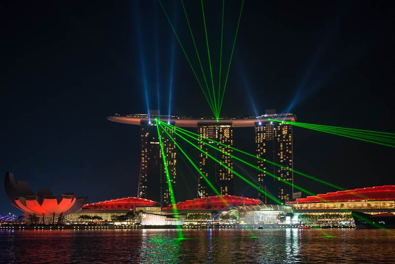 Singapur, Lightshow, Marina Bay Sands Hotel, Lasershow, Nacht