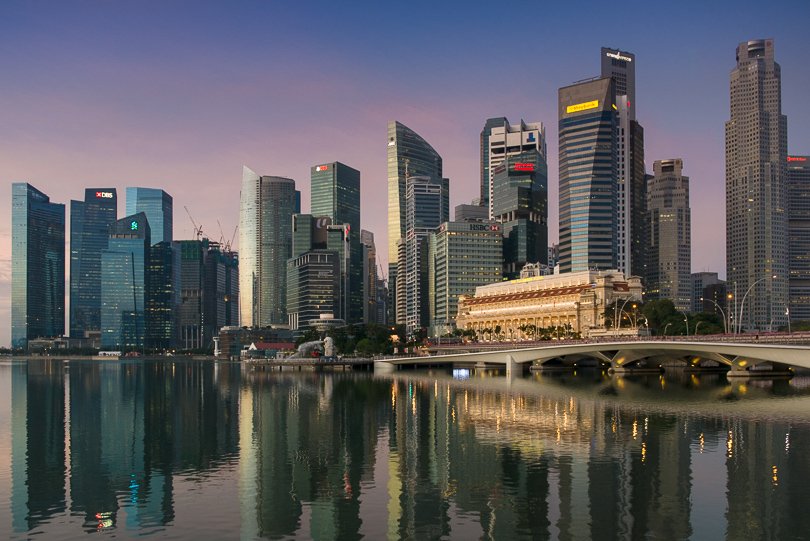 Singapur, Marina Bay, Skyline, Sonnenaufgang, Sehenswuerdigkeiten, Highlights