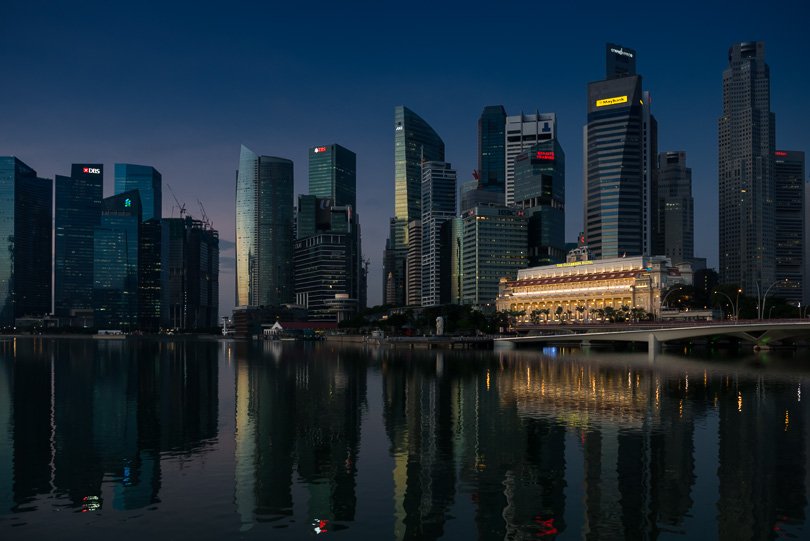 Singapur, Marina Bay, Highlights, Skyline, Singapore Highlights, blaue Stunde