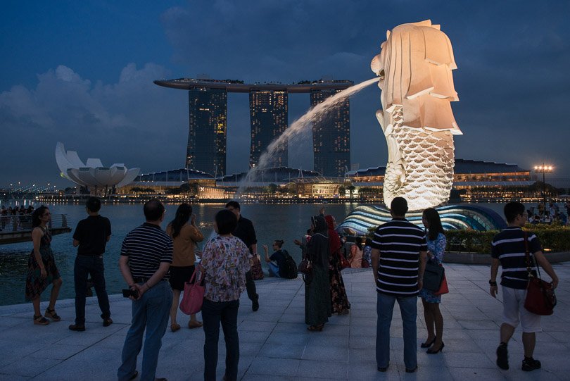 Singapur, Merlion, Highlights, Nacht, Night, Merlion Park, Sehenswuerdigkeiten