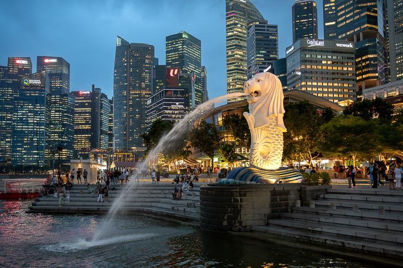Singapur, Marina Bay, Merlion, Skyline, Night, Nachtaufnahme, Abendstimmung