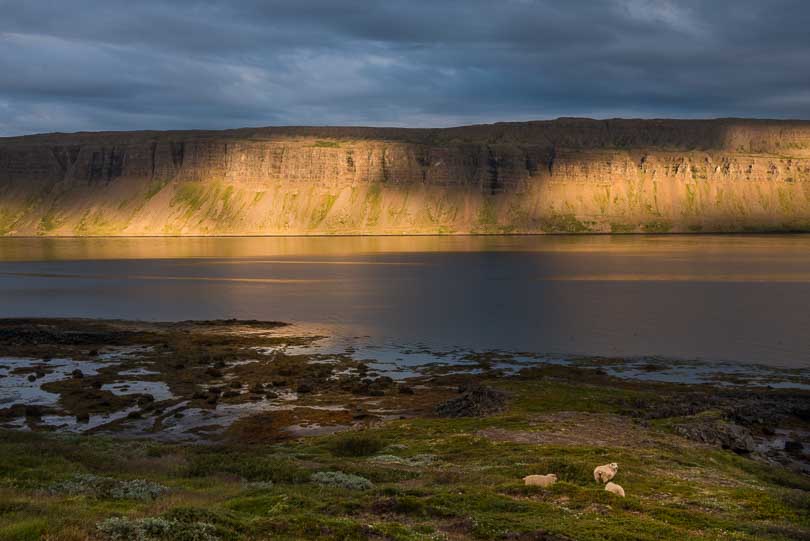 Island, Westfjorde, Sonnenuntergang