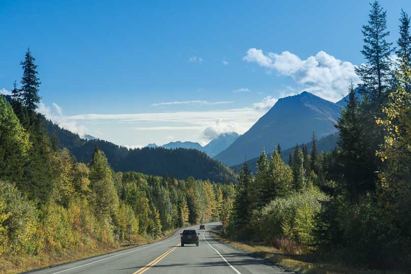 Highway zwischen Anchoarage und Seward, Alaska, USA